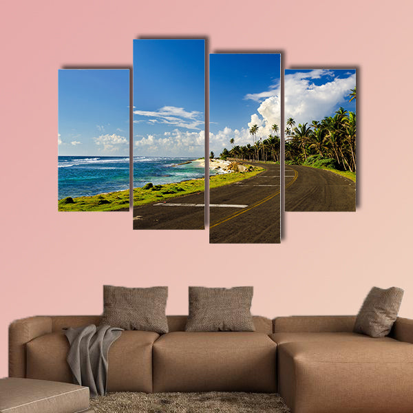 Road on Caribbean coast in San Andres, Colombia multi panel canvas wall art