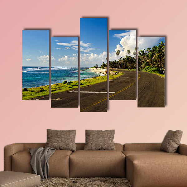 Road on Caribbean coast in San Andres, Colombia multi panel canvas wall art