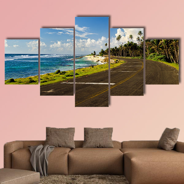 Road on Caribbean coast in San Andres, Colombia multi panel canvas wall art