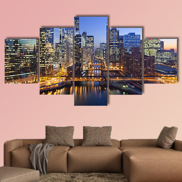 Chicago downtown and Chicago River with bridges during wall art
