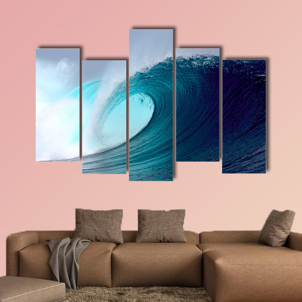 Blue ocean tropical surfing wave multi panel canvas wall art