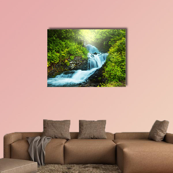 Creek in forest multi panel canvas wall art