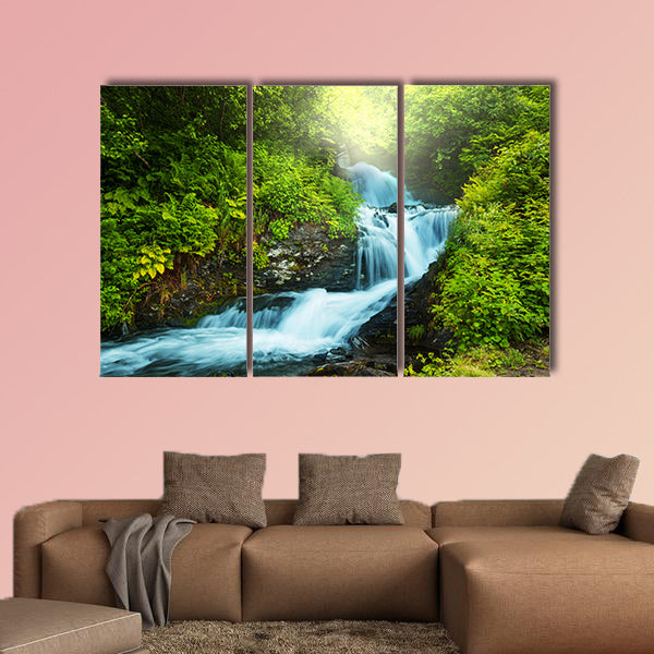 Creek in forest multi panel canvas wall art