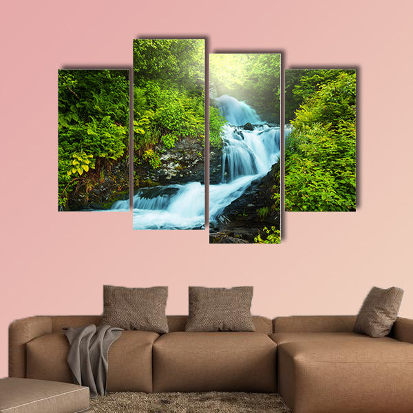 Creek in forest multi panel canvas wall art