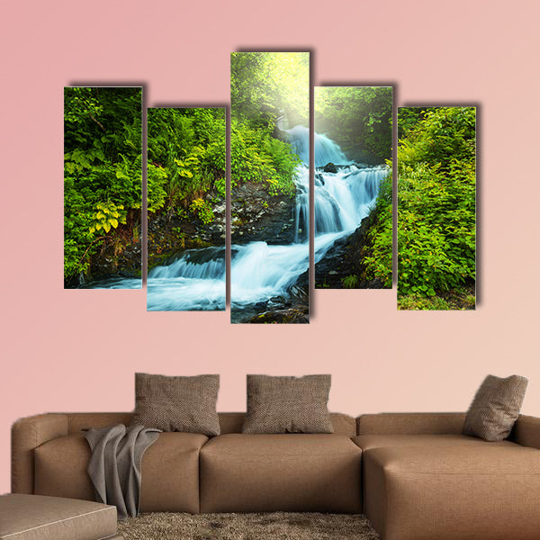 Creek in forest multi panel canvas wall art