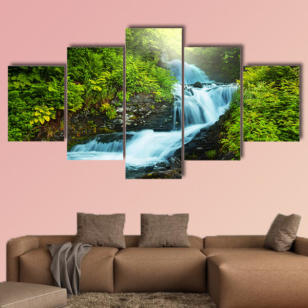 Creek in forest multi panel canvas wall art