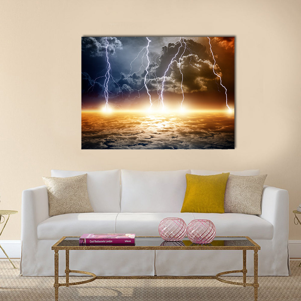 end of world, bright lightnings, armageddon Multi Panel Canvas Wall Art