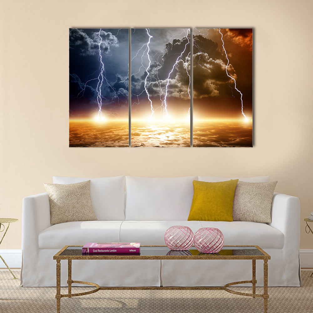 end of world, bright lightnings, armageddon Multi Panel Canvas Wall Art