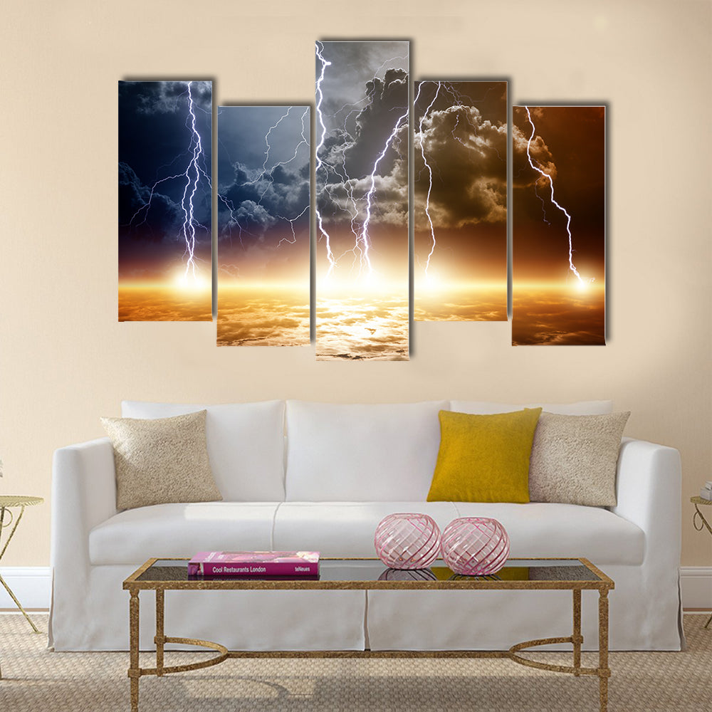 end of world, bright lightnings, armageddon Multi Panel Canvas Wall Art