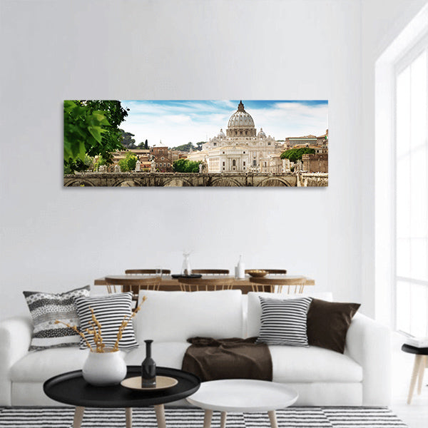 View on Tiber and St Peter Basilica in Vatican panoramic canvas wall art