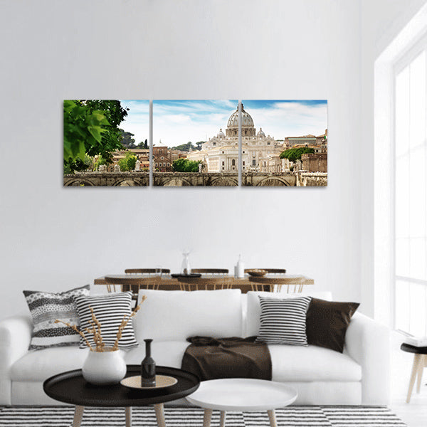 View on Tiber and St Peter Basilica in Vatican panoramic canvas wall art