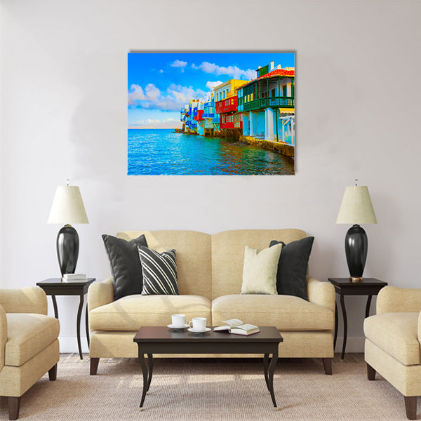 In the heart of Little Venice in Mykonos Island Greece Multi Panel Canvas Wall Art