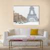 Eiffel tower covered with snow  Multi panel canvas wall art