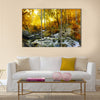 Autumn creek woods with yellow trees foliage and rocks in forest mountain Multi Panel Canvas Wall Art