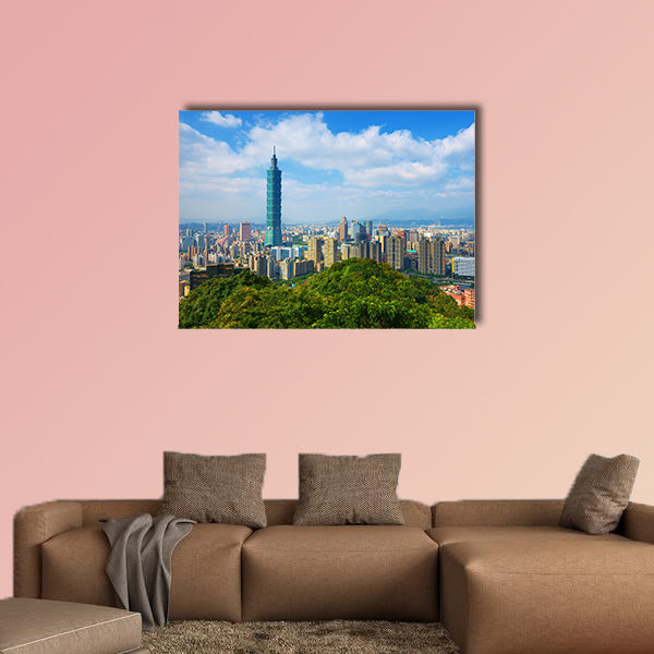 Taipei, Taiwan skyline viewed during the day from Elephant Mountain Multi panel canvas wall art
