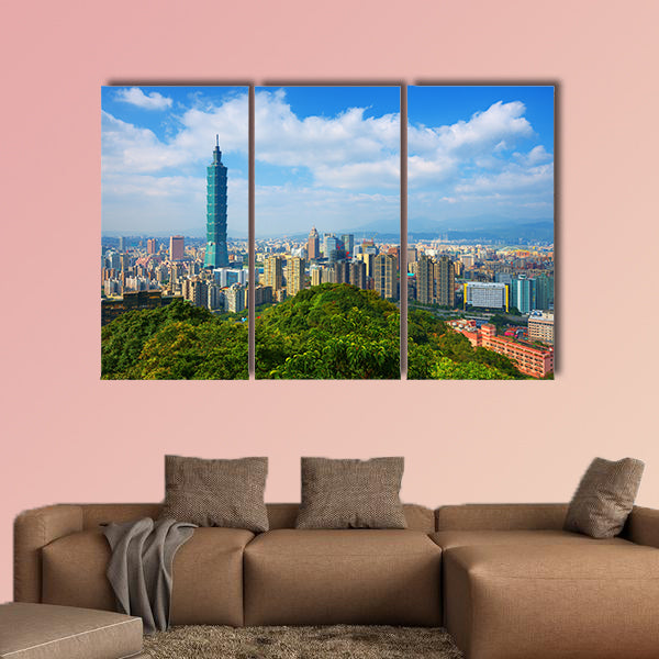 Taipei, Taiwan skyline viewed during the day from Elephant Mountain Multi panel canvas wall art