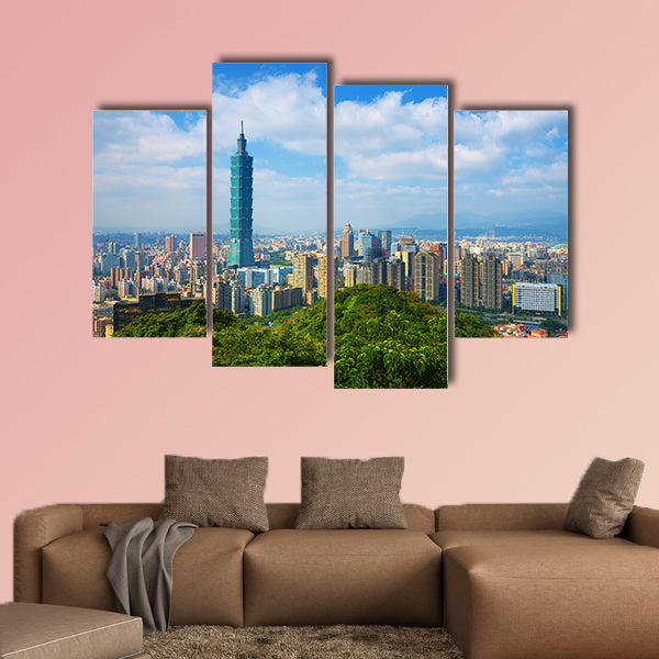 Taipei, Taiwan skyline viewed during the day from Elephant Mountain Multi panel canvas wall art
