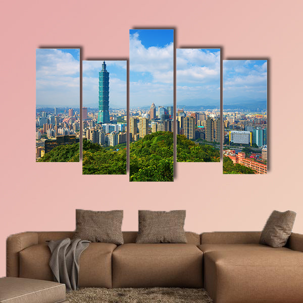 Taipei, Taiwan skyline viewed during the day from Elephant Mountain Multi panel canvas wall art