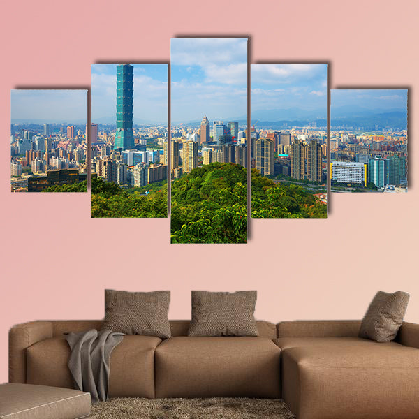 Taipei, Taiwan skyline viewed during the day from Elephant Mountain Multi panel canvas wall art