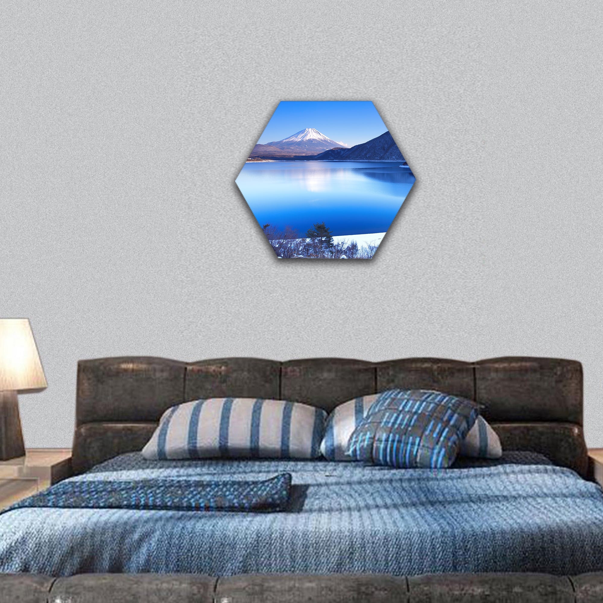 Mountain Fuji in winter hexagonal canvas wall art