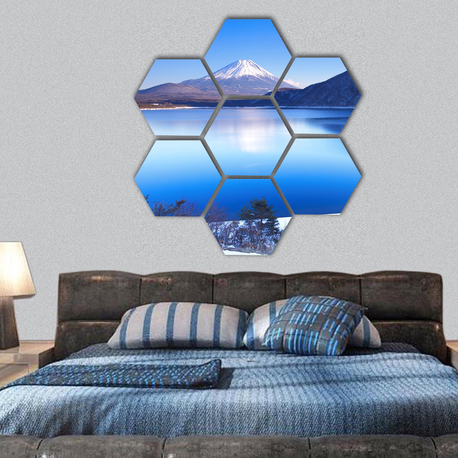 Mountain Fuji in winter hexagonal canvas wall art