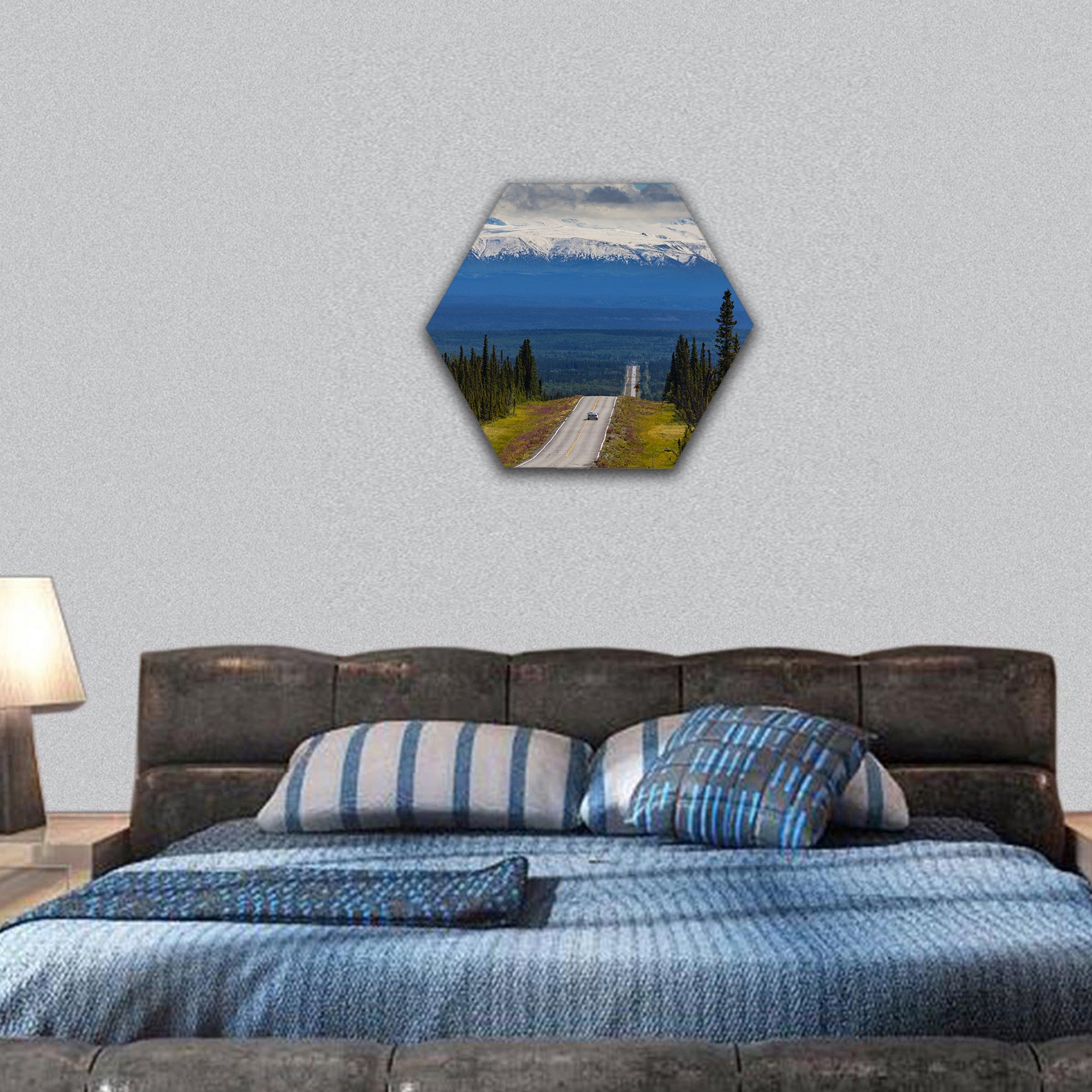 mountains in Alaska hexagonal canvas wall art
