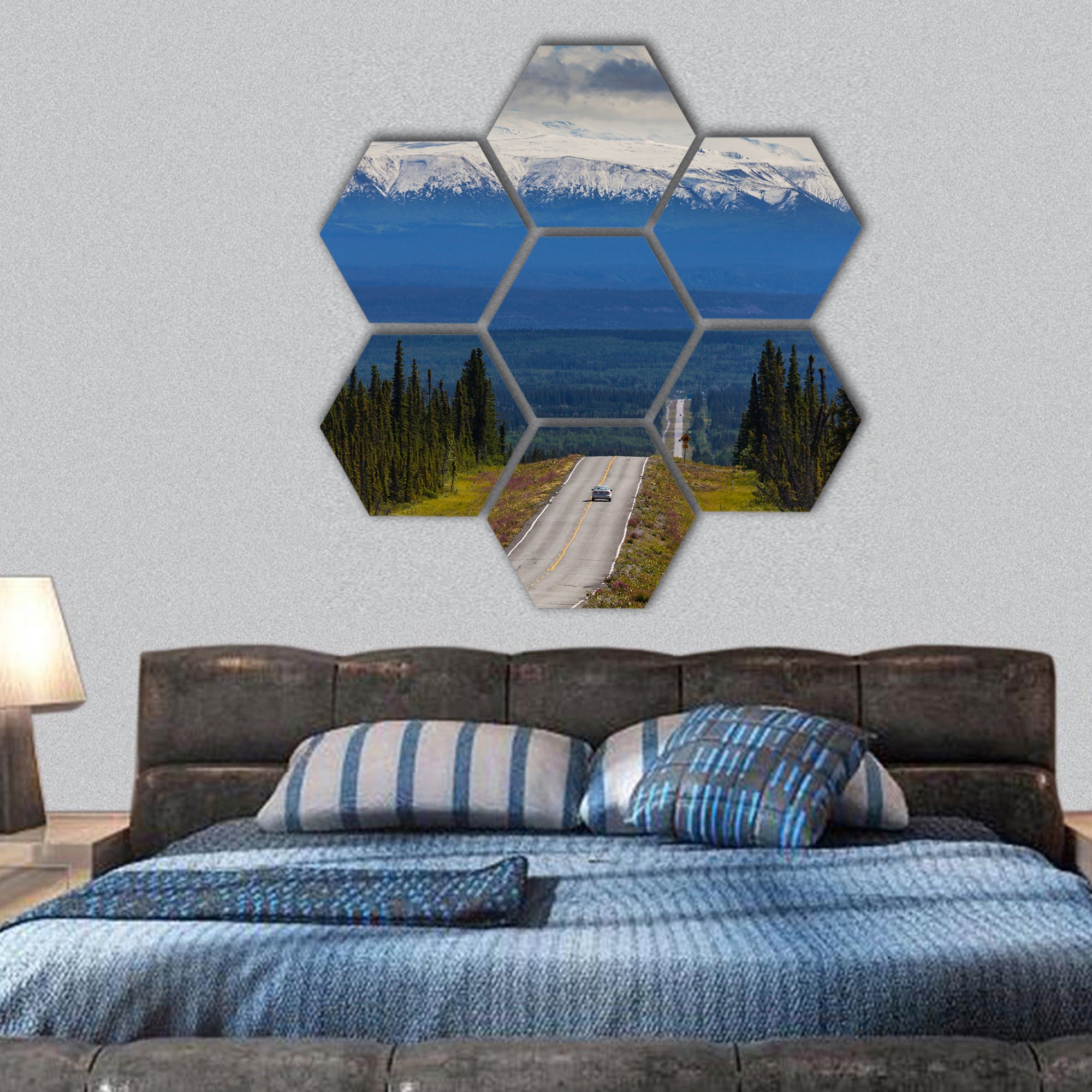 mountains in Alaska hexagonal canvas wall art