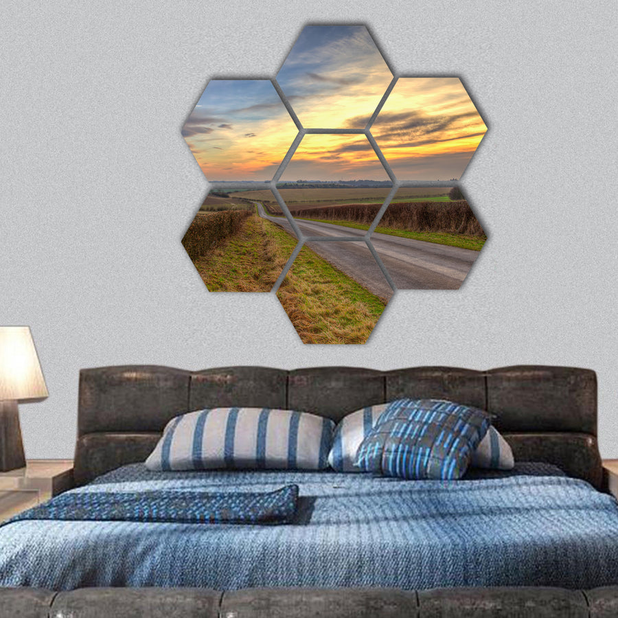 Evening sunset in the lincolnshire wolds hexagonal canvas wall art