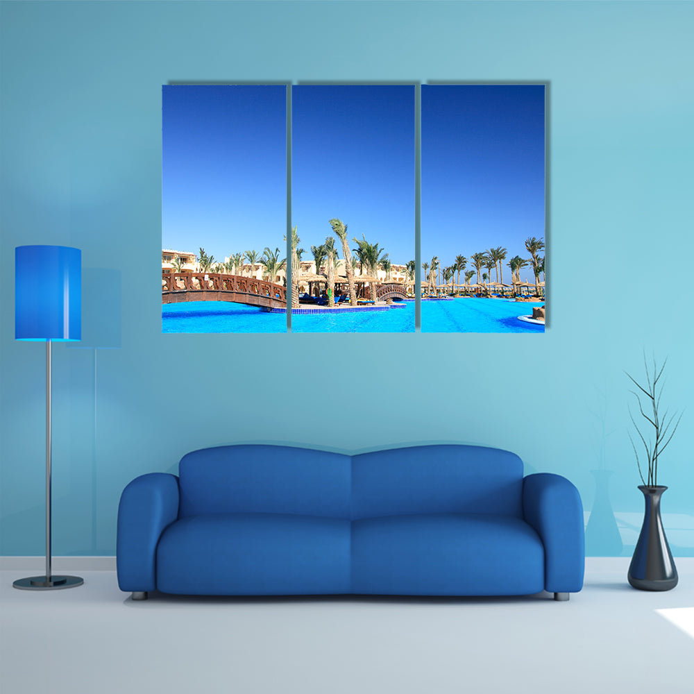 Tropical Park and pool Morocco multi panel canvas wall art