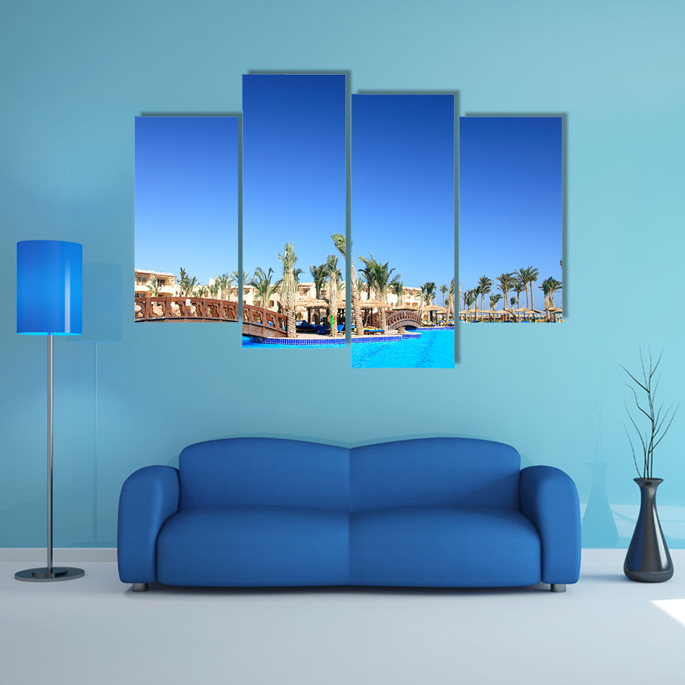 Tropical Park and pool Morocco multi panel canvas wall art