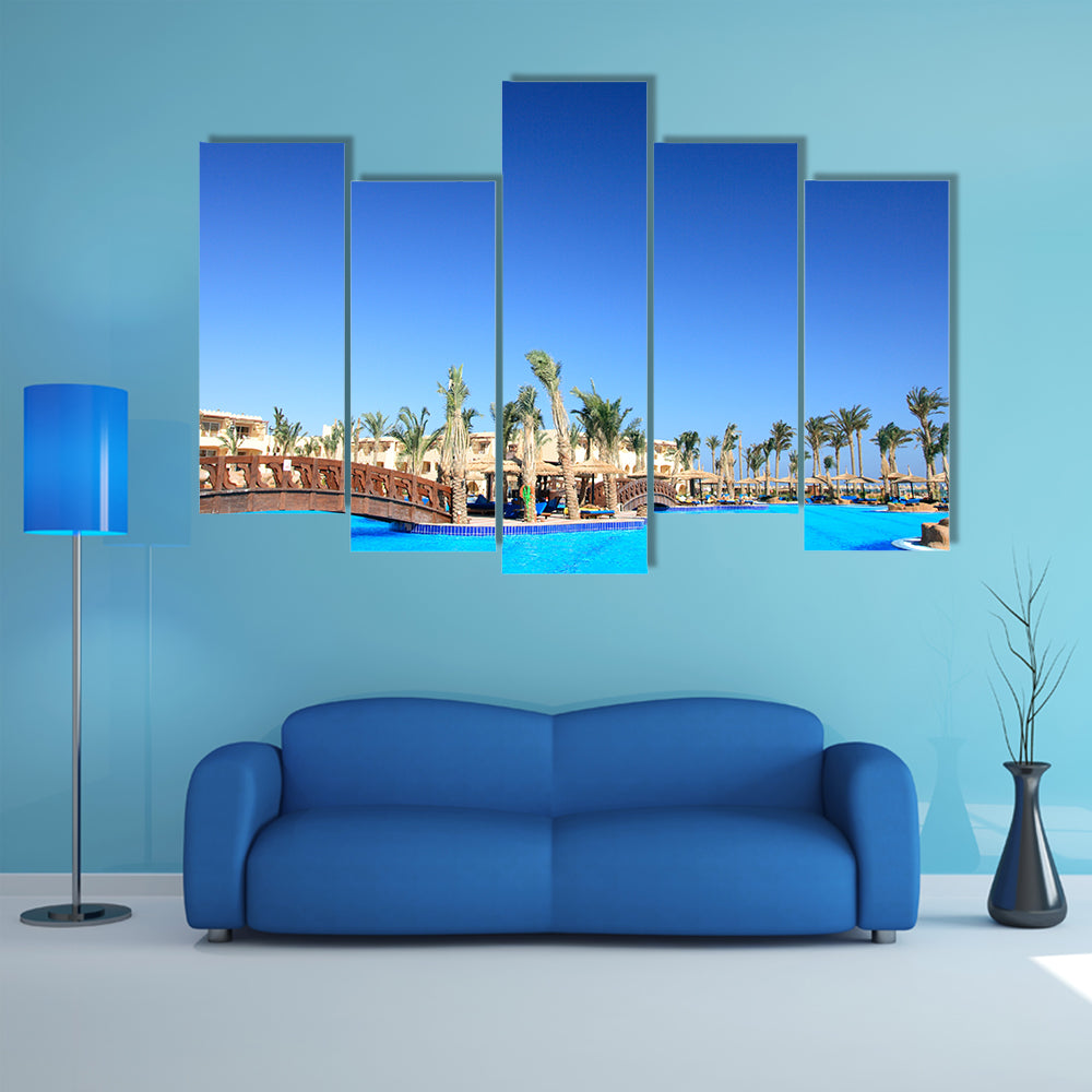 Tropical Park and pool Morocco multi panel canvas wall art