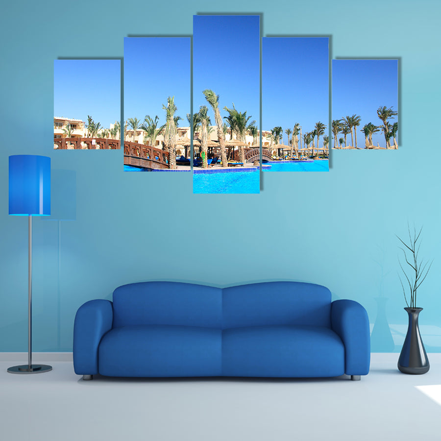Tropical Park and pool Morocco multi panel canvas wall art