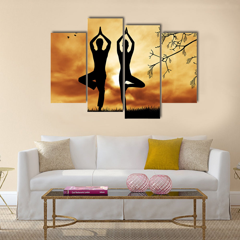 Couple doing yoga Multi panel canvas wall art