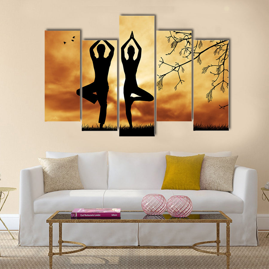 Couple doing yoga Multi panel canvas wall art