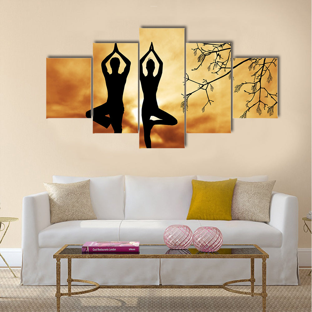Couple doing yoga Multi panel canvas wall art