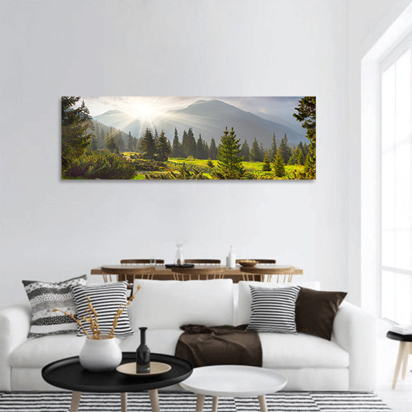 Beautiful summer landscape in the mountains. Sunrise panoramic canvas wall art