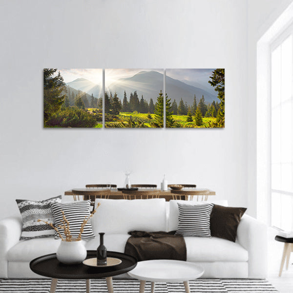 Beautiful summer landscape in the mountains. Sunrise panoramic canvas wall art