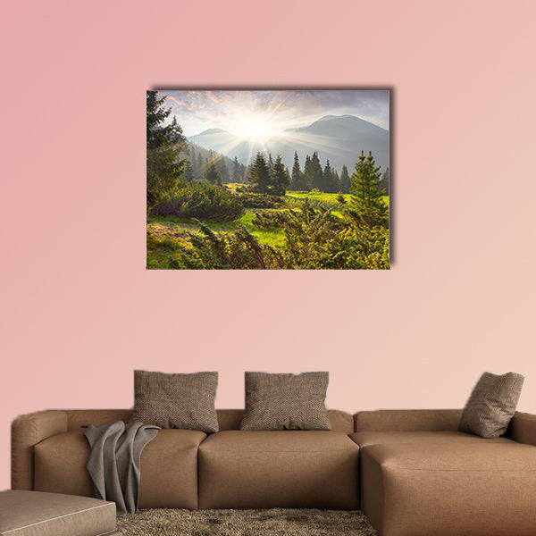 Beautiful summer landscape in the mountains multi panel canvas wall art