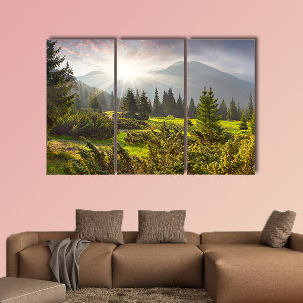 Beautiful summer landscape in the mountains multi panel canvas wall art