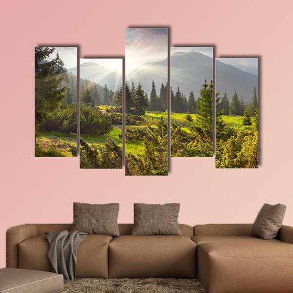 Beautiful summer landscape in the mountains multi panel canvas wall art