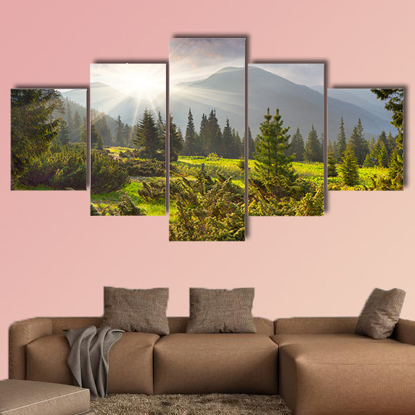 Beautiful summer landscape in the mountains multi panel canvas wall art