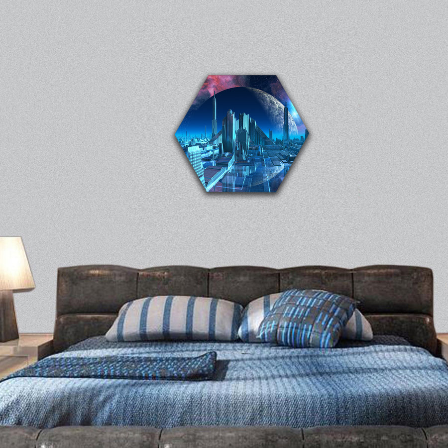 Aquarius City Marina hexagonal canvas wall art