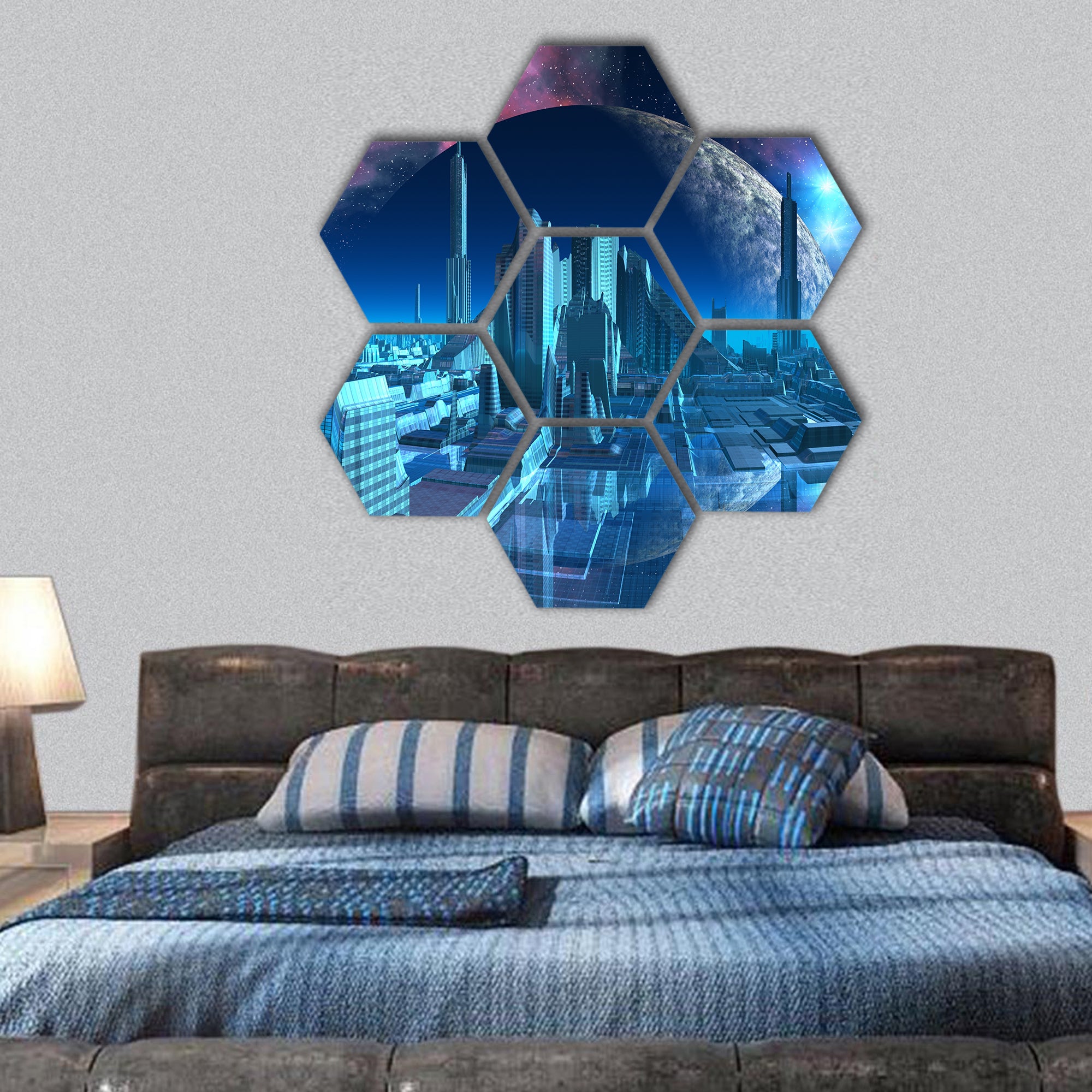 Aquarius City Marina hexagonal canvas wall art