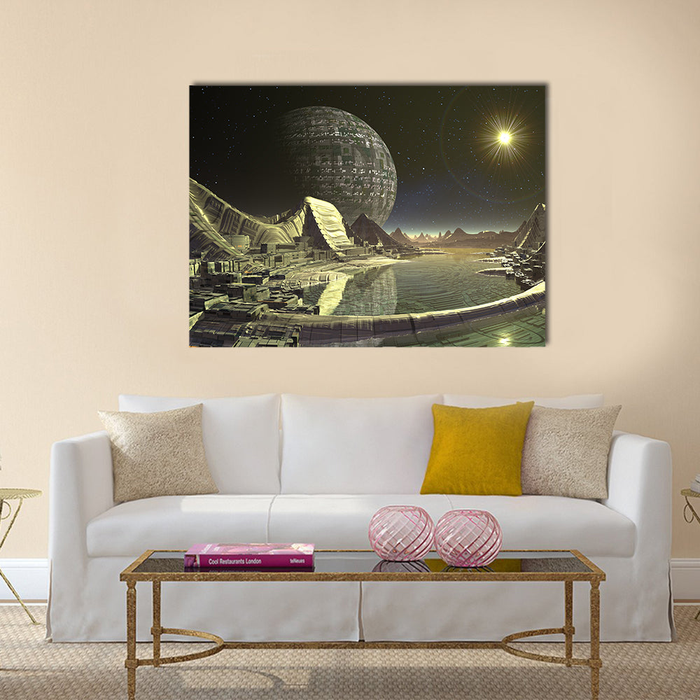 Alien Satellite City Multi Panel Canvas Wall Art