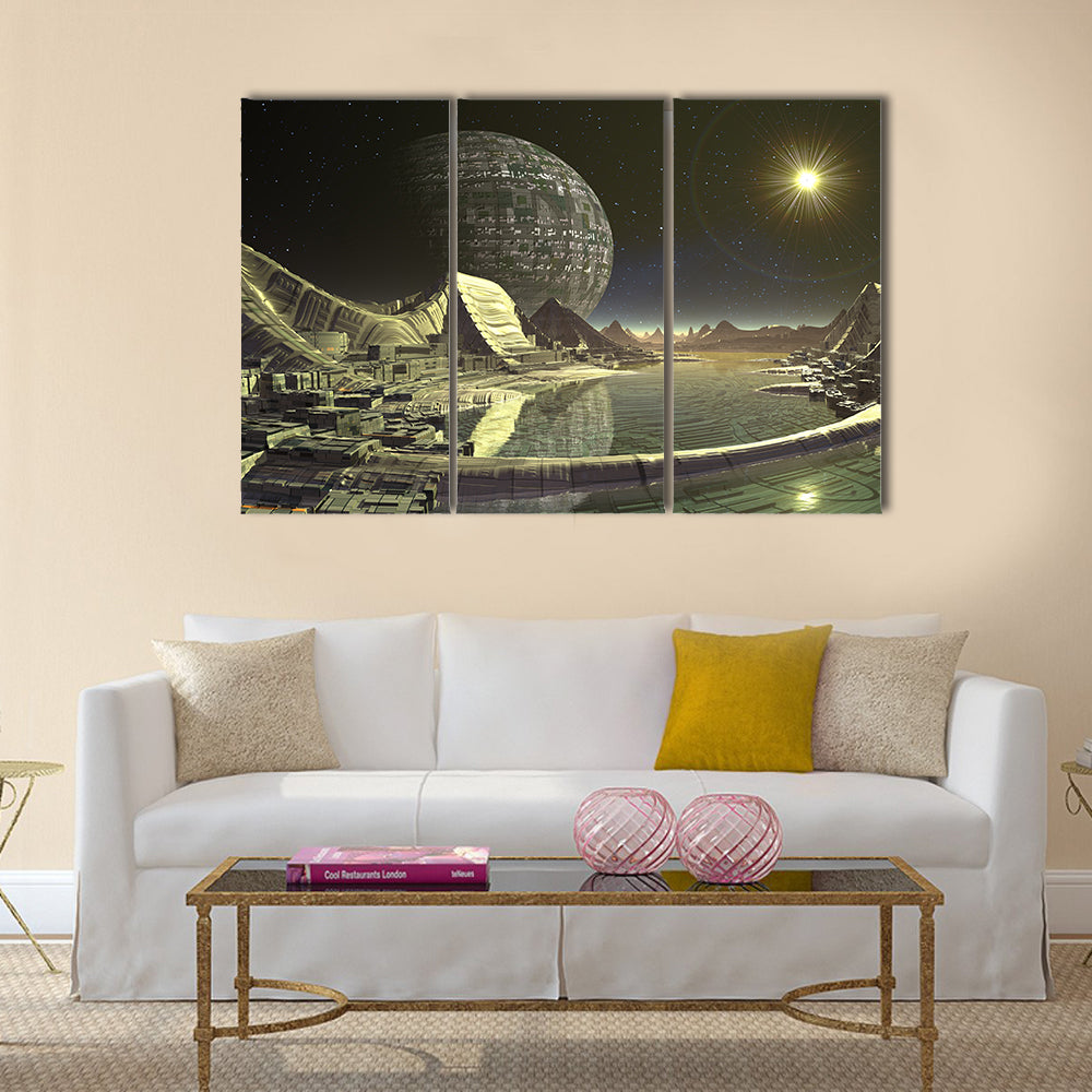 Alien Satellite City Multi Panel Canvas Wall Art