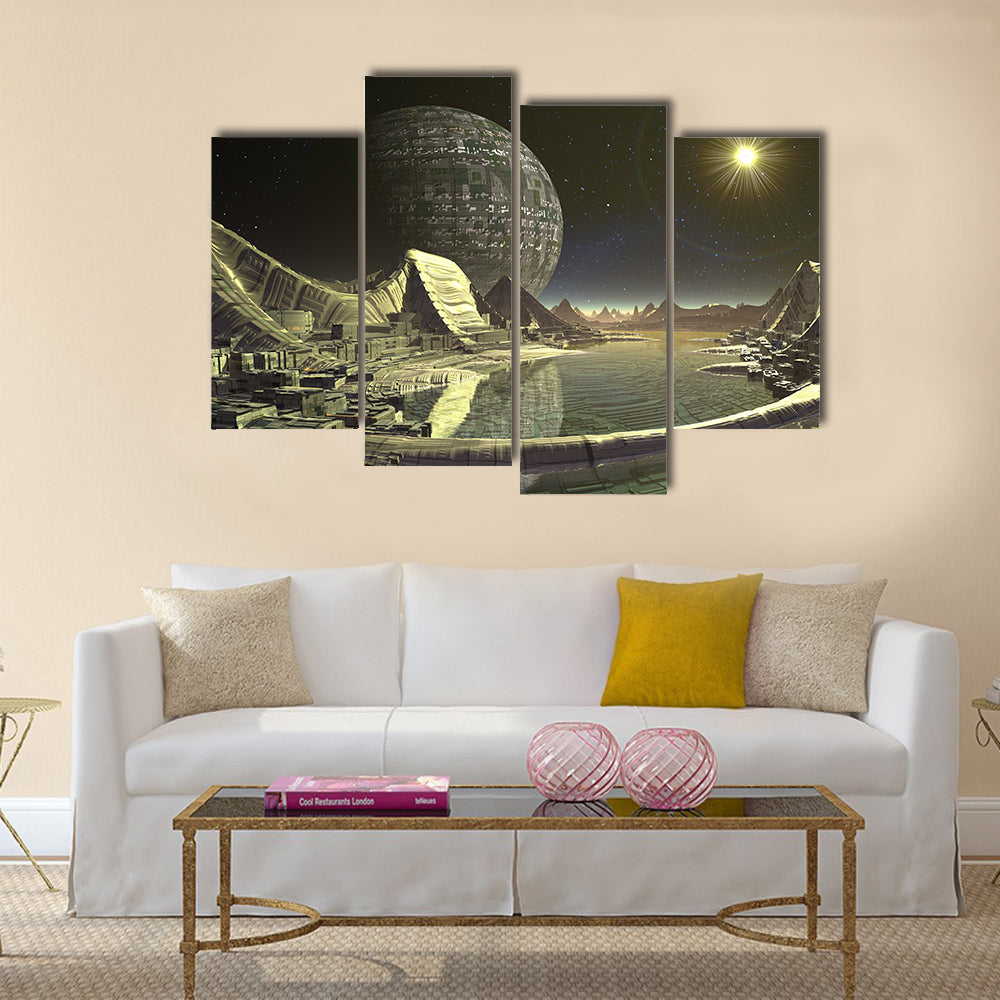 Alien Satellite City Multi Panel Canvas Wall Art