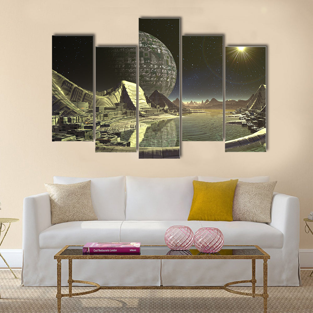 Alien Satellite City Multi Panel Canvas Wall Art