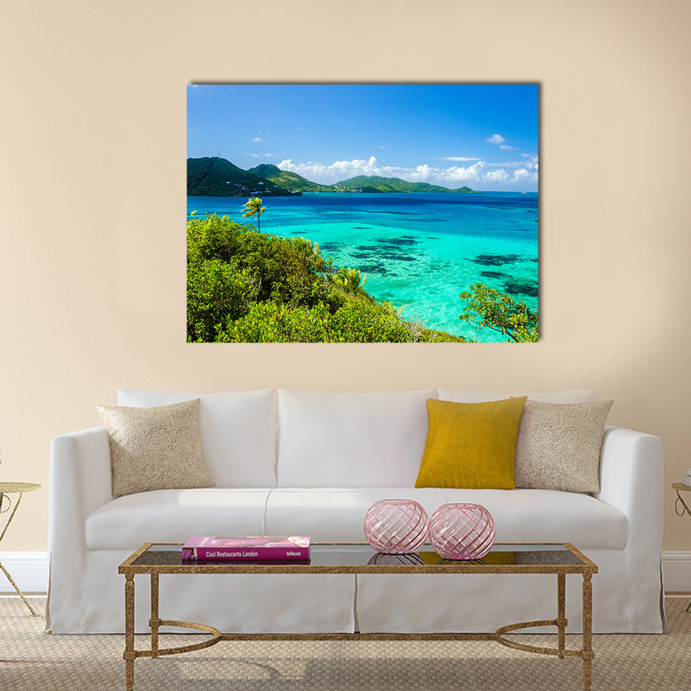Scene Of A Tropical Island At Carribean Water And Lush Green In Columbia, Multi Panel Canvas Wall Art