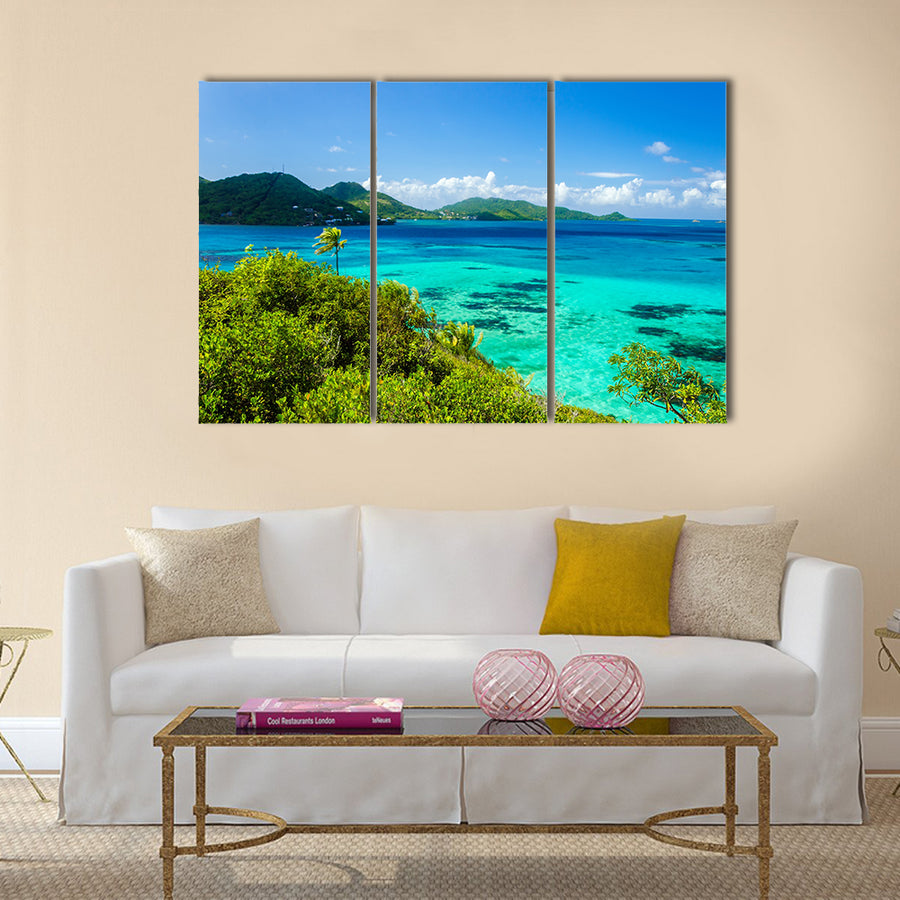 Scene Of A Tropical Island At Carribean Water And Lush Green In Columbia, Multi Panel Canvas Wall Art