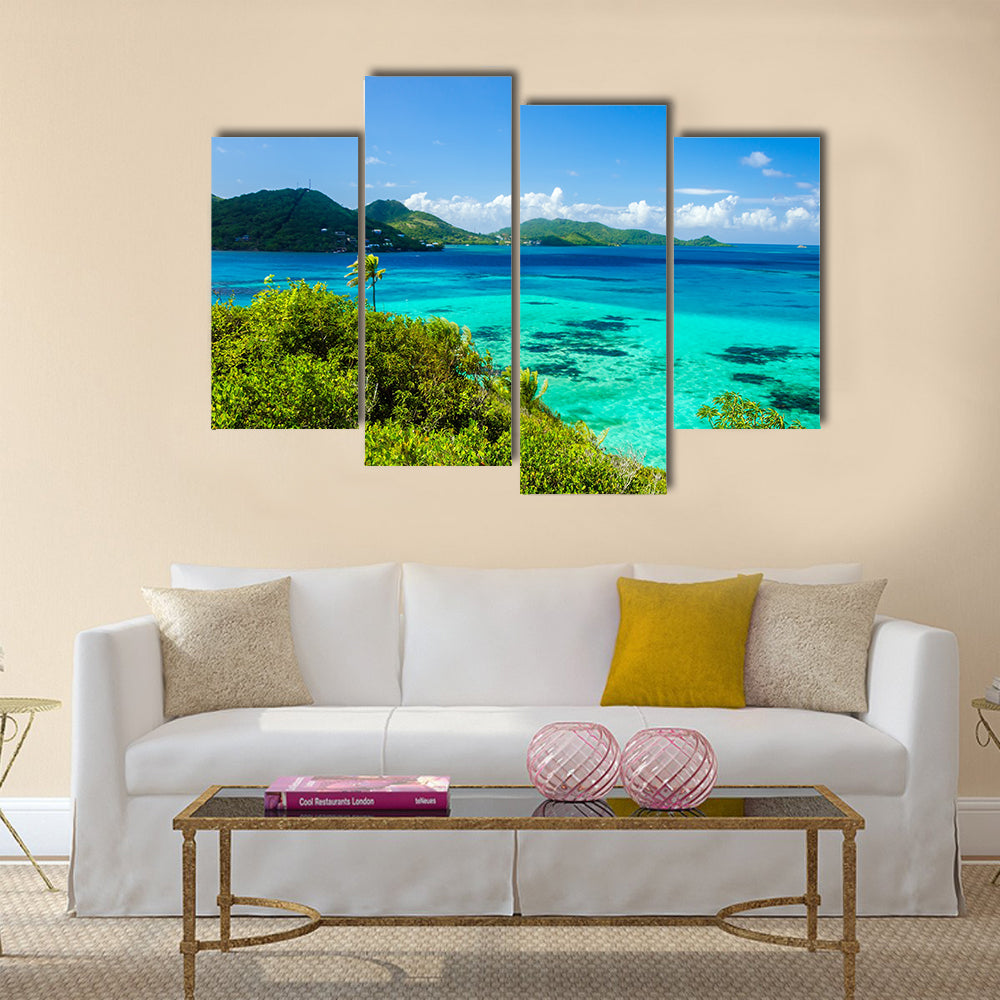 Scene Of A Tropical Island At Carribean Water And Lush Green In Columbia, Multi Panel Canvas Wall Art